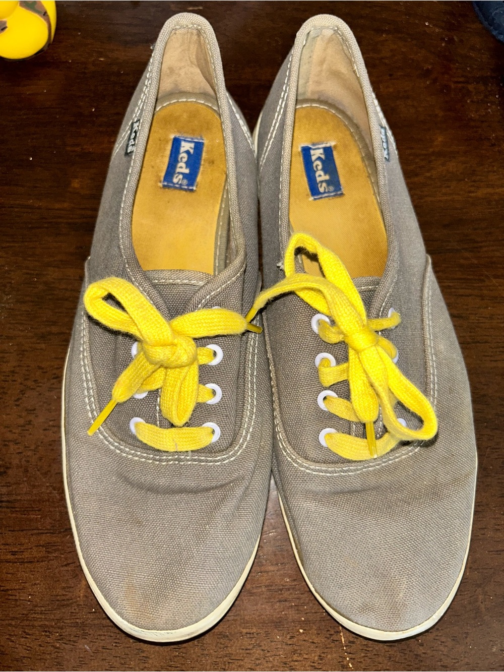 Keds Gray Canvas Sneakers with Yellow Laces and Insole